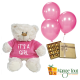 It's A Girl Teddy, Belgian Chocs & Balloons